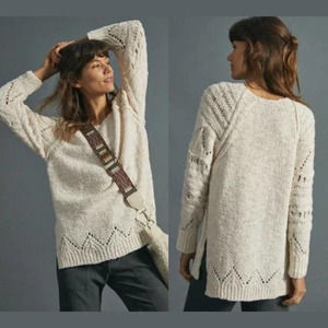 Anthropologie Pilcro Luna Pointelle Tunic Oversized Cream Sweater NWT Size M